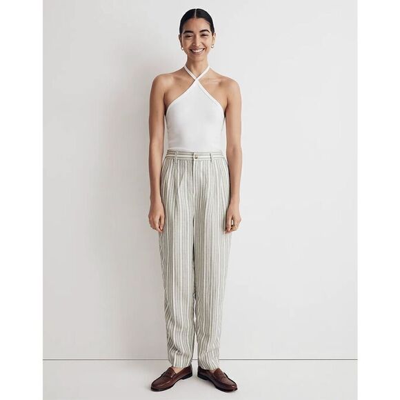 Madewell Linen Blend Striped Pants Tailored Tapered Size 4 NWT - Picture 5 of 9